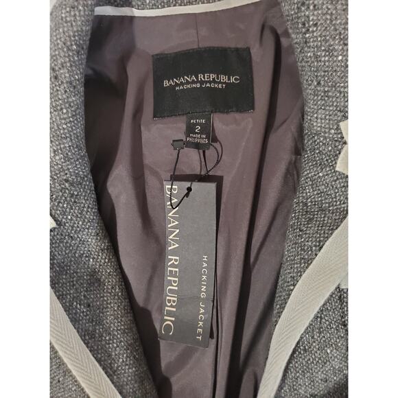 Banana Republic NWT Hack ing Wool Blazer Jacket Womens Size 2 Petite Gray White - Picture 9 of 13